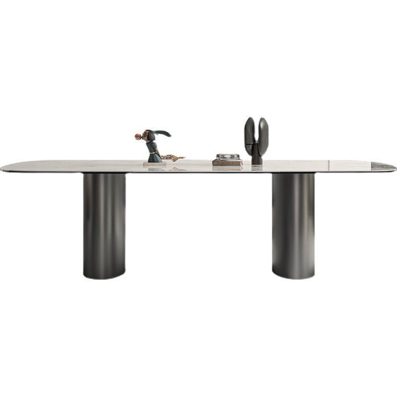 拉米娜亮光岩板餐桌椅组合 意式极简德利丰饭桌 长方形客厅定制桌