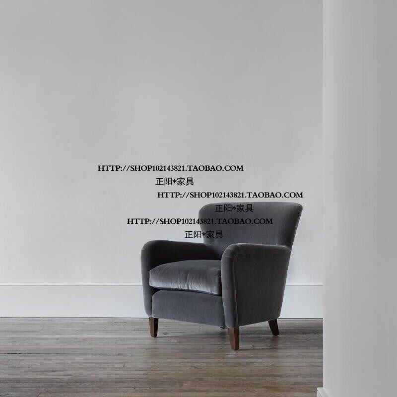 北欧美式乡村风格实木布艺单人位沙发椅洽谈椅交椅别墅客厅家具