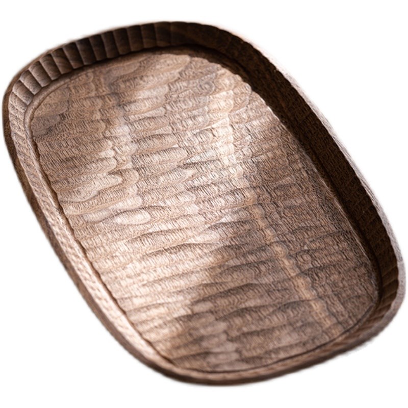 手工雕刻胡桃木茶盘樱花木托盘家用实木茶点盘椭圆形日式干泡台