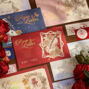玫瑰来信复古烫金精美信封带封口贴 ins浪漫文艺花卉英文表白情书