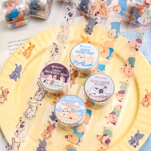 尾巴小分队pet模切胶带 ins风可爱卡通萌宠猫咪小狗趣味百搭拼贴创意手账咕卡diy装饰素材贴纸卷