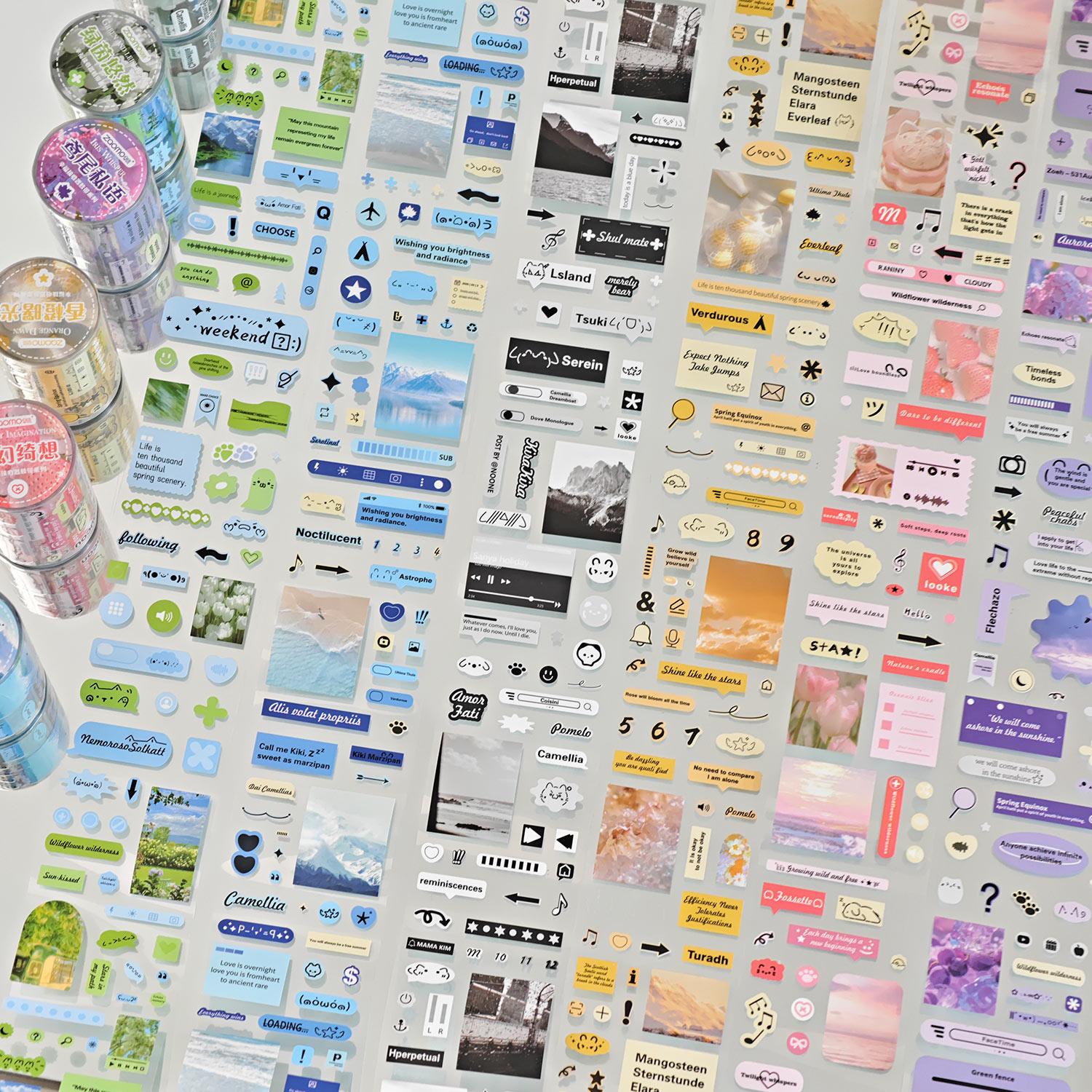 早沫幸福接收器合成纸模切胶带 ins韩系高级感英文百搭咕卡字素摄影治愈风景创意手帐素材装饰贴纸