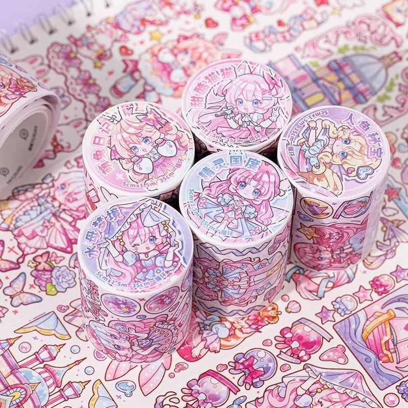 贝拉甜糖歌谣和纸胶带ins风可爱卡通萌宠人鱼公主手账diy素材贴纸