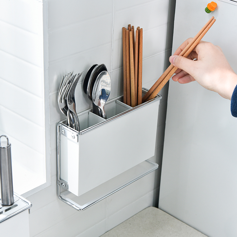 筷子收纳盒壁挂式家用厨房餐具勺子置物架台面分隔刀叉筷子沥水筒