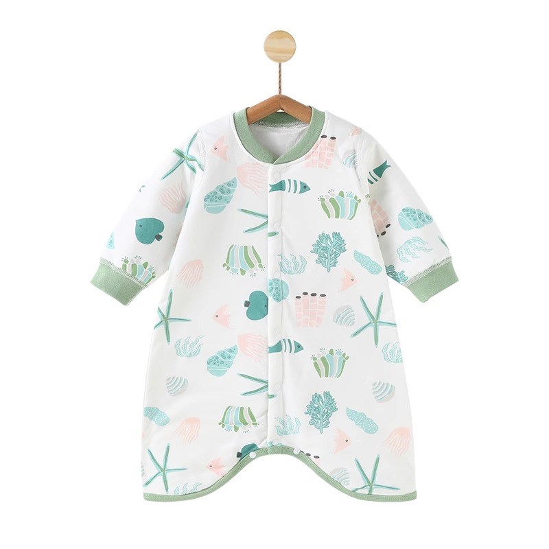 婴儿夹棉加厚睡袍宝宝睡袋儿童睡衣睡裙防踢被长袖秋冬加厚连体