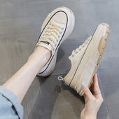 透气厚底板嚡休闲帆布板嚡潮 薄款 松糕底小白嚡女2023新款 百搭夏季