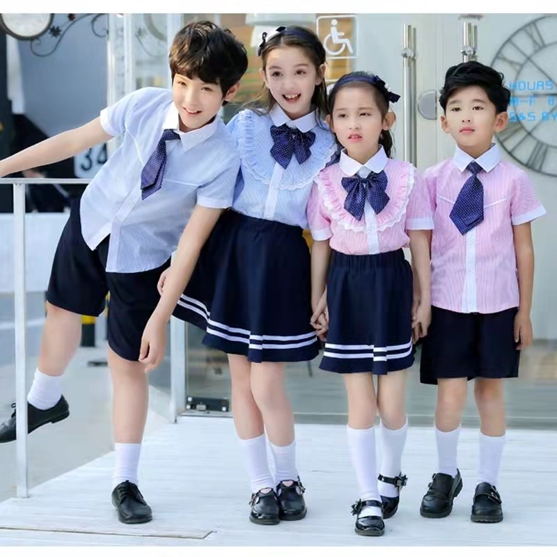 澜洋贝贝童女童白衬衫衬衣短袖中小学生校园款校服演出服潮