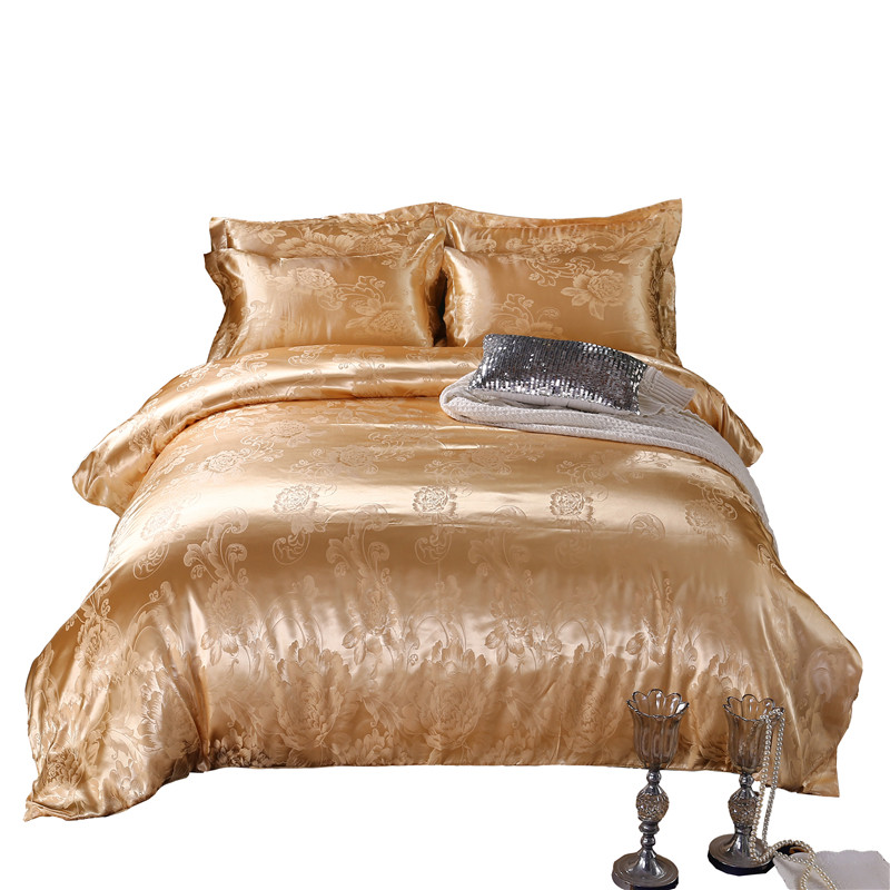 欧式提花四件套 大红色婚庆双人贡缎被套牀单1.5/1.8米2.0m牀上用