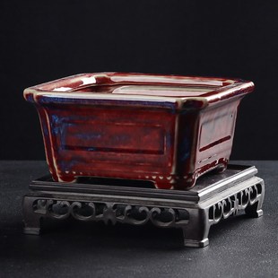 12*12*7cm钧瓷青花釉里红四方形陶瓷花盆文竹造景绿植盆栽盆口径