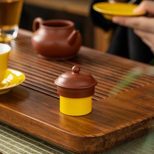 手工陶瓷盖碗盖子配盖托功夫茶道零配黄色浮雕盖置紫砂茶壶色釉