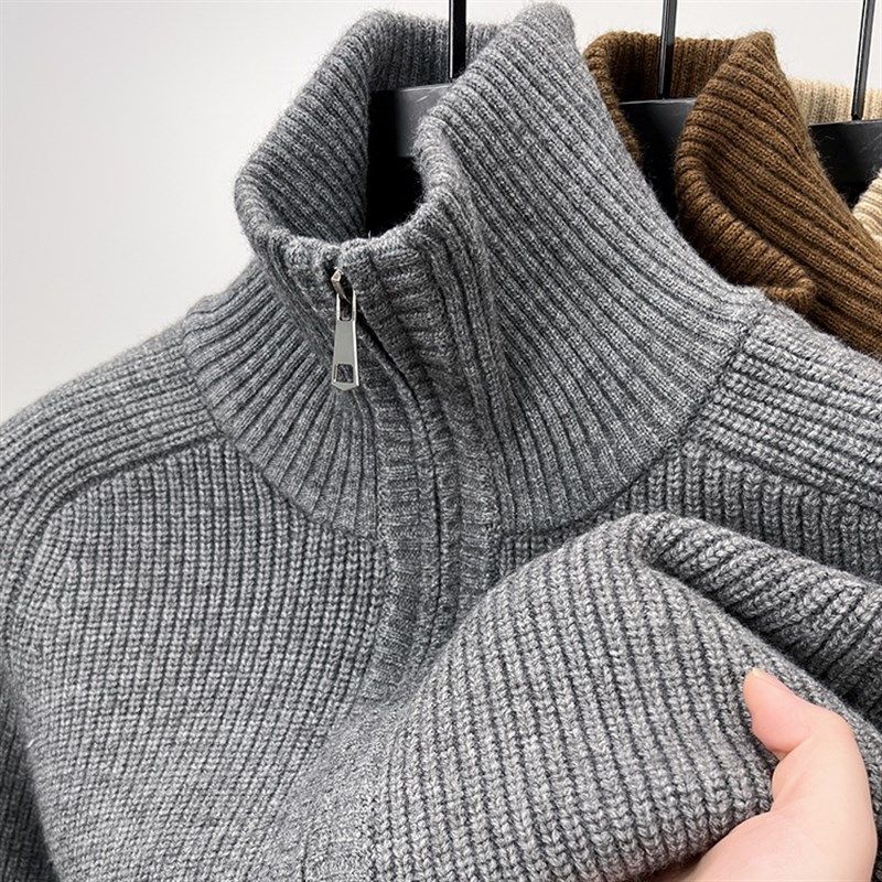 重磅粗针高领开衫毛衣外套男拉链立领针织夹克加厚保暖秋冬季新款