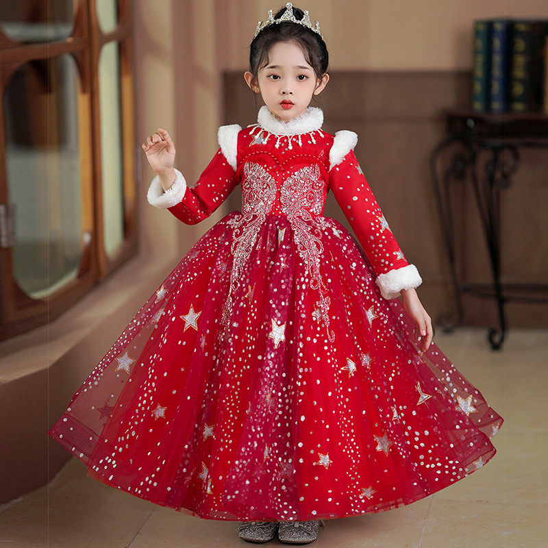 花童婚礼服小女孩冬季加绒儿童生日女童高端主持人钢琴演奏公主裙