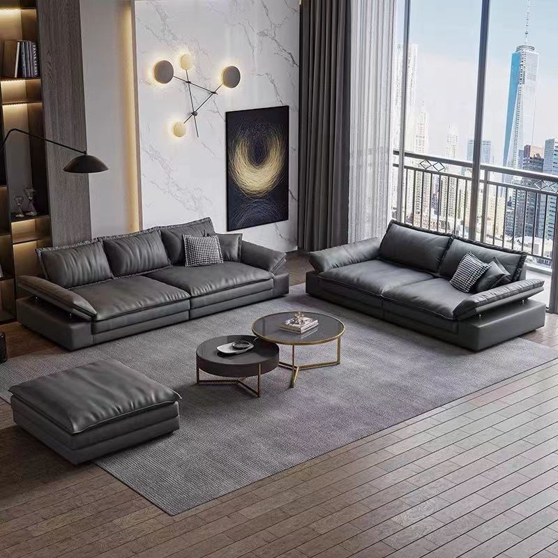 意式轻奢科技布沙发客厅小户型可调节超宽坐深乳胶极简皮沙发组合