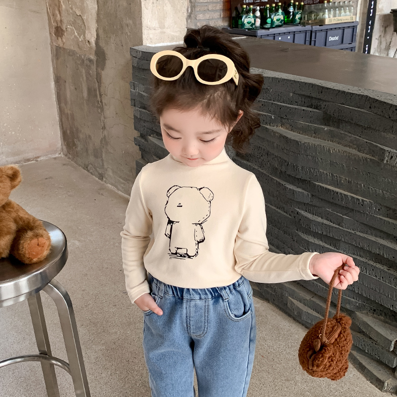 儿童德绒保暖打底衫冬款2023新款小童半高领内搭女童T恤加厚秋装