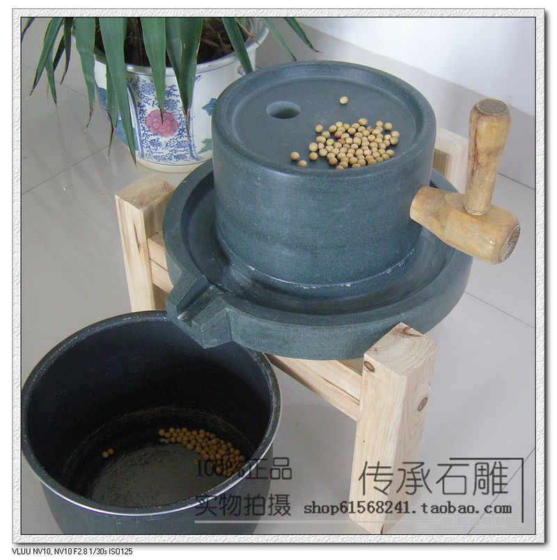 家用石磨天然青石石磨豆浆机20*30小石磨盘手推石磨包邮配送木架