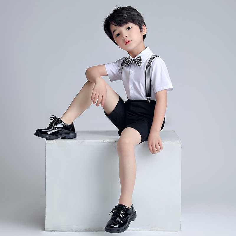 儿童礼服夏款帅气男孩短袖背带裤套装男童主持走秀合唱演出服花童