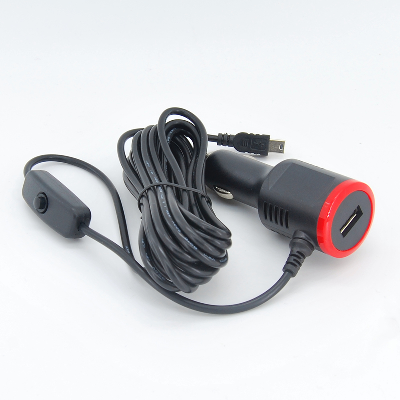 行车记录仪电源线 车载点烟器车充带开关插头连接线导航充电器usb