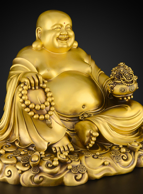 黄铜弥勒佛摆件大肚开心笑佛菩萨招客厅家用供奉佛像财大号铜像