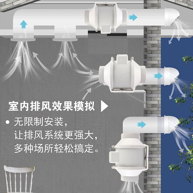 金羚斜流消音增压管道风机6寸8寸圆形工业排气扇抽风机强力大功率