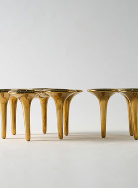 三脚六脚金银色陶瓷组合果盘摆件样板间售楼处客厅茶几餐桌装饰品