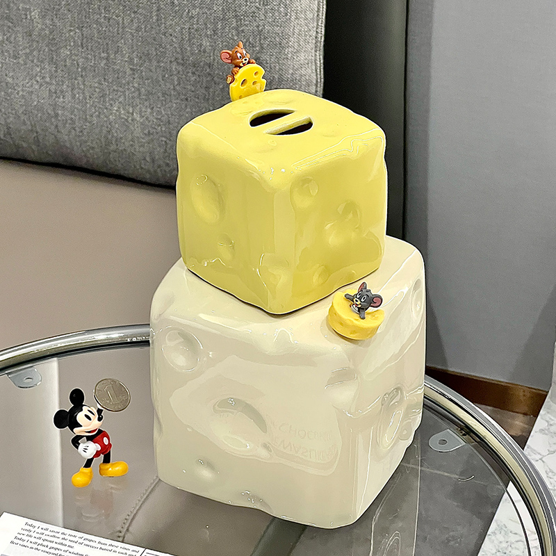 奶酪存钱罐只进不出2024新款男女孩储钱罐儿童陶瓷储蓄罐客厅摆件