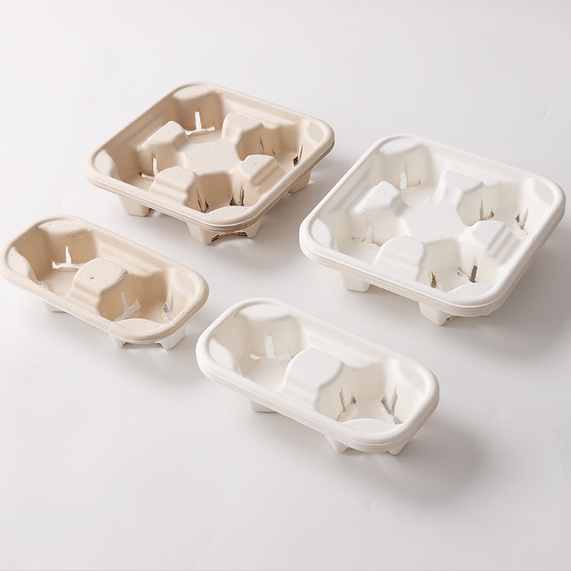 一次性奶茶外卖杯托打包纸浆杯托外带咖啡底托饮料托单双四纸杯托