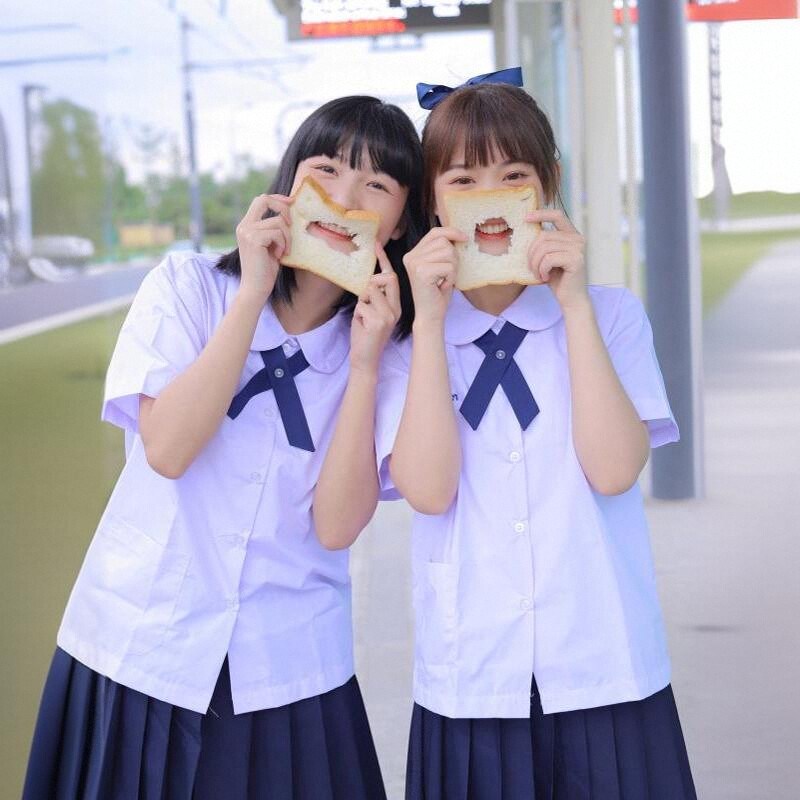泰国泰式校服jk制服女学院风短袖衬衫高中学生毕业班服合唱服套装