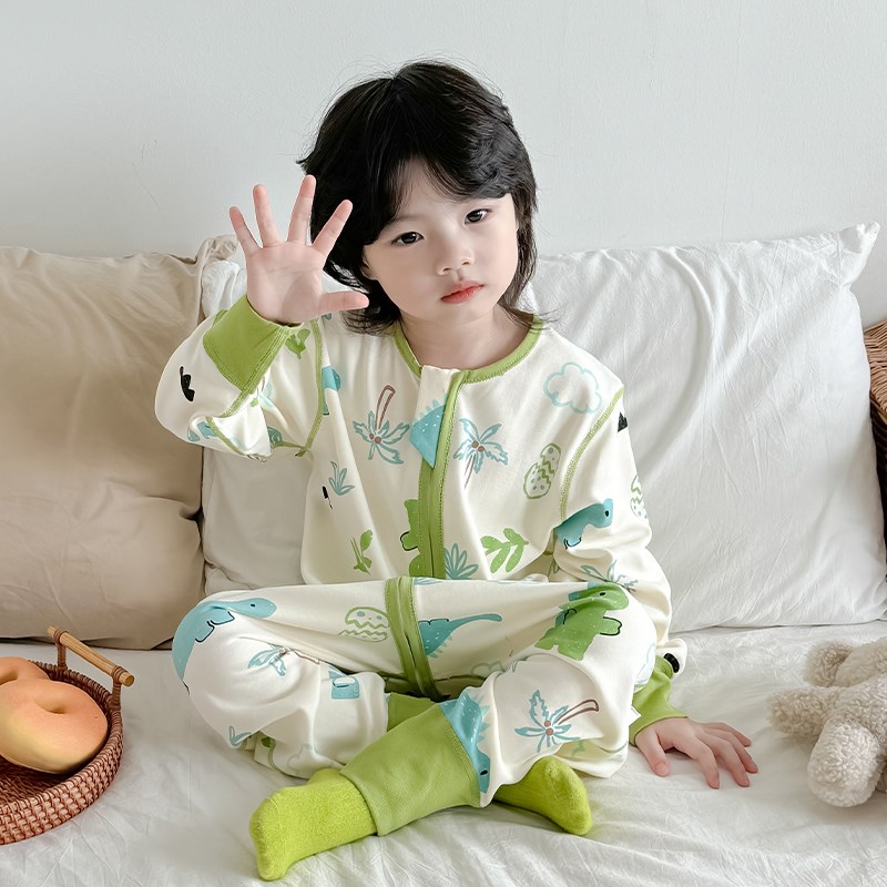 宝宝连体睡衣春秋款纯棉儿童睡袋秋季连身衣男孩四季通用2024新款