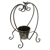 光面铁艺花桶花盆架子可爱心形小鸟装 饰花架桶架桌面花盆花桶立架