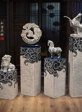 新中式摆件玄关落地底座祥云柱展示柱入户门口客厅软装茶室装饰
