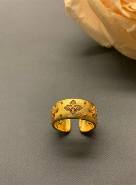 青岛中古 【金色花雕】高级感开口戒指花朵流行新款戒指