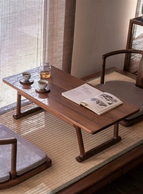 新中式无非炕几黑胡桃木实木榻榻米飘窗席地茶桌简约炕桌小矮桌