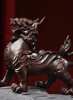 木雕摆件貔貅实木头雕刻家居玄功客厅书架办公司开业装饰工艺礼品