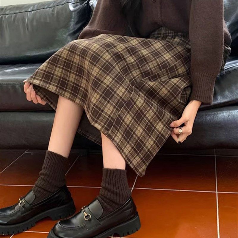 复古毛呢格子半身裙秋冬新款大码梨形身材穿搭遮胯显瘦中长款半裙,女装/女士精品,大码半身裙,淘宝优惠券,粉丝福利购,淘宝优惠卷