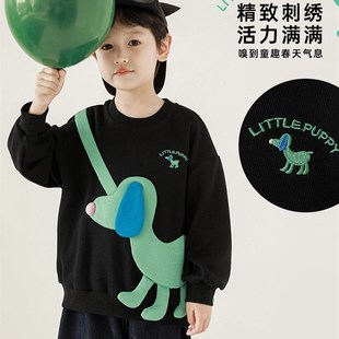 吾里卜一儿童布偶狗狗刺绣圆领套头卫衣2024春秋新款男童可爱上衣