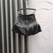 高腰渐变色牛仔短裙女2024秋冬个性 下摆花苞减龄辣妹A字半身裙子