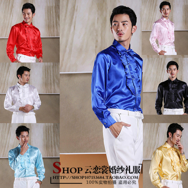 男士演出衬衫亮面衬衫衬衣舞台服装晚会男装舞蹈表演大合唱衬衫,男装,衬衫,淘宝优惠券,粉丝福利购,淘宝优惠卷