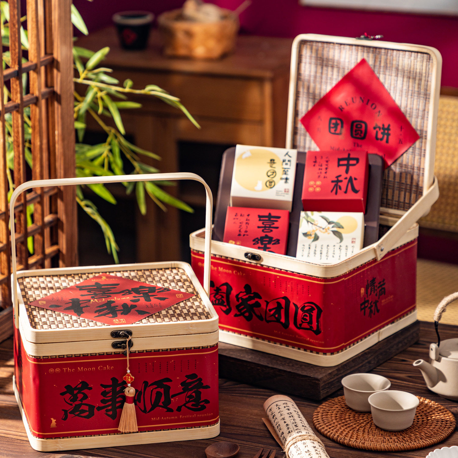 2025月饼竹篮礼盒批发高级感高档木质中秋8粒装包装盒礼品空盒子