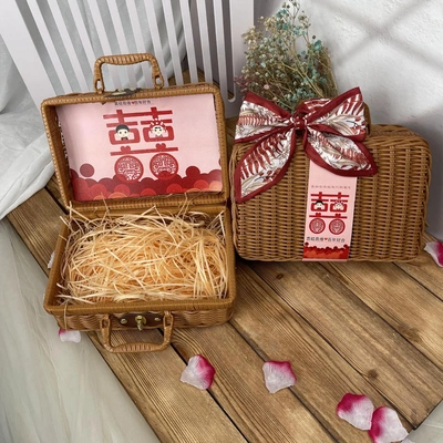 塑料仿藤手工编制婚礼礼品手提箱