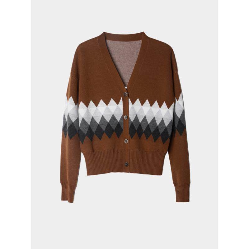 CAGLIARI EXCHANGE/卡利亚里V领菱形格提花套头衫4113002