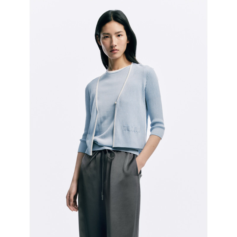 CAGLIARI EXCHANGE/卡利亚里V领七分袖短开衫4113010