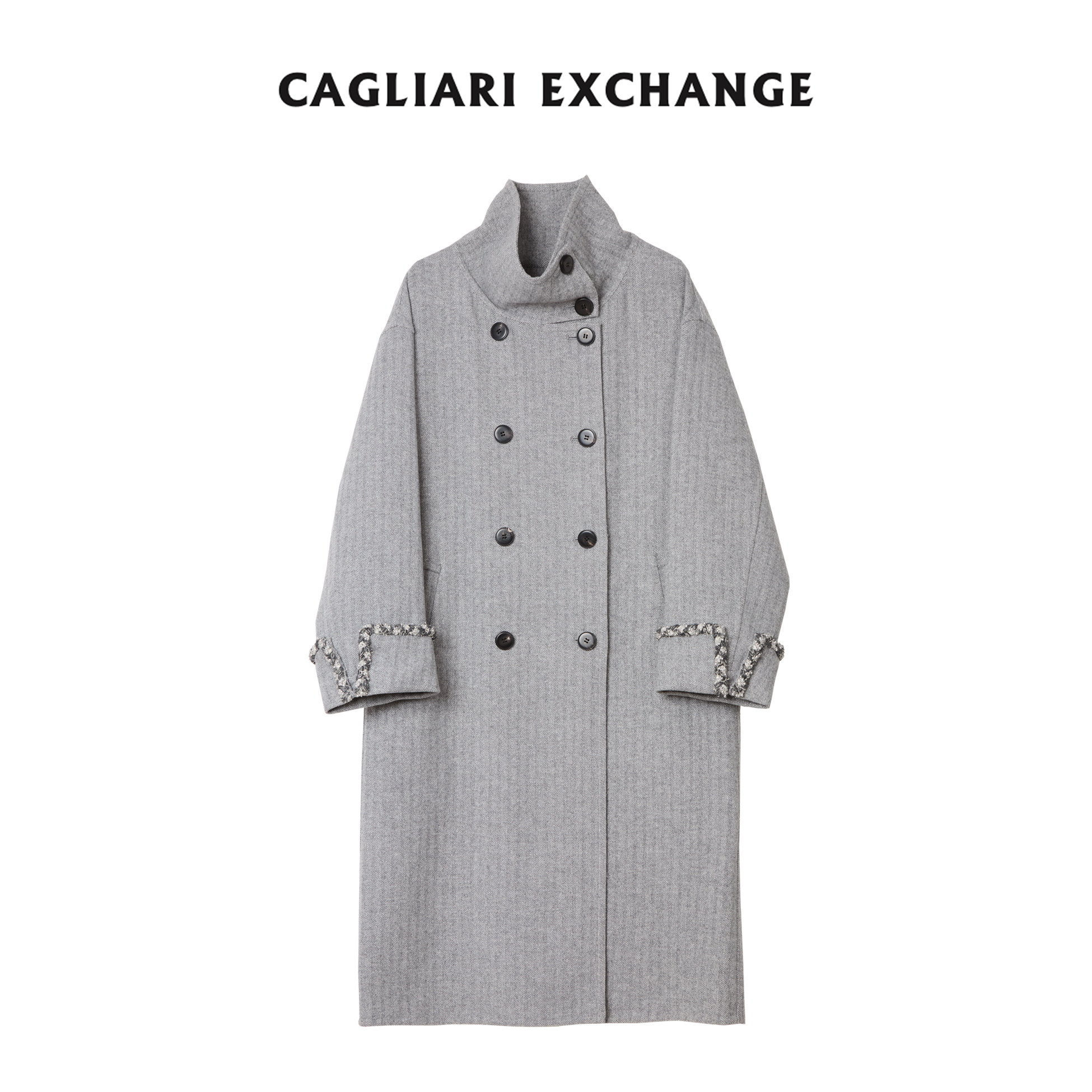 卡利亚里滚饰双排扣廓形大衣