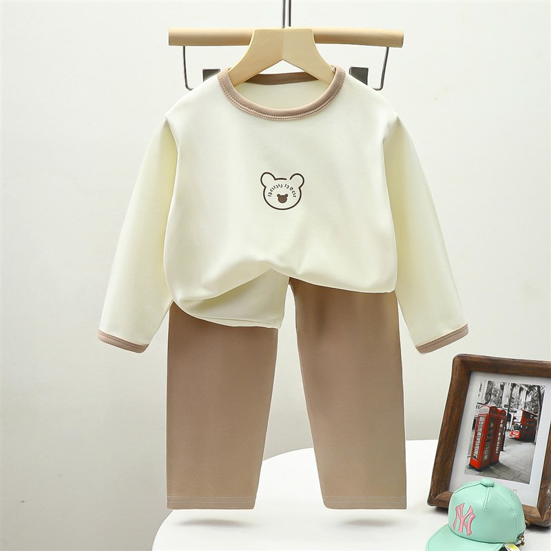 儿童内衣套组秋季新款男童德绒衣服女童发热衣裤家居服童装