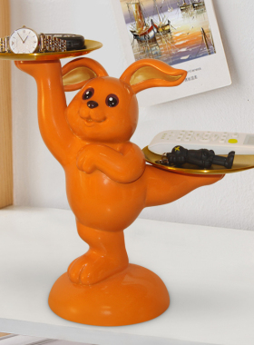 入户玄关钥匙收纳盒轻奢兔子托盘摆件家居客厅鞋柜装饰品乔迁礼品