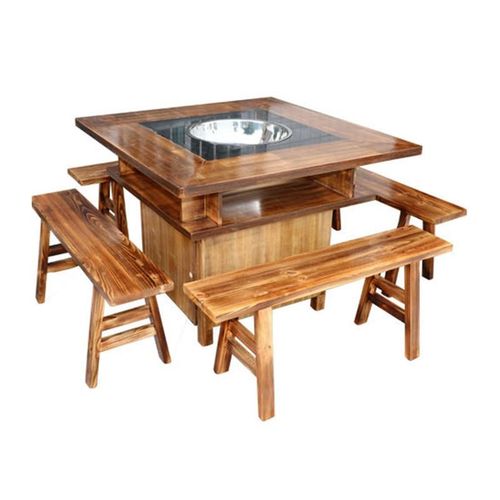 实木大理石岩板火锅桌饭店桌椅组合火锅桌子电磁炉一体无烟家商用