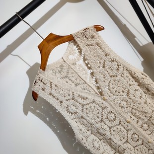 中长款勾花镂空针织马甲背心裙女夏季新款波西米亚无袖连衣裙外穿