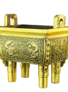 铜鼎摆件纯铜双龙盛鼎家居客厅书房办公室装饰品鼎盛千秋招財盛鼎