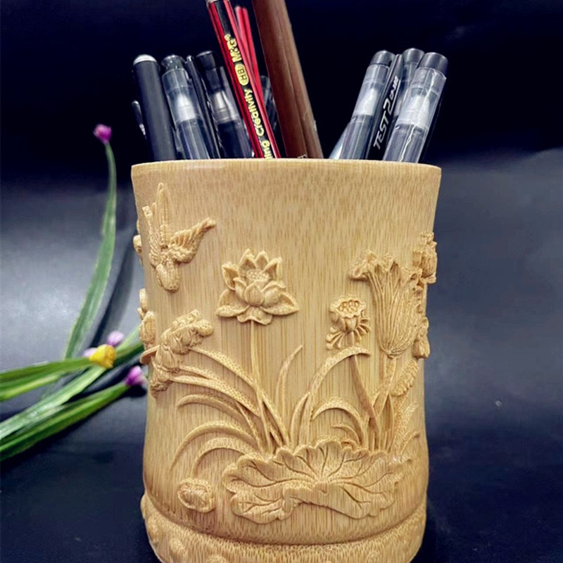 竹笔筒办公室插画收纳盒大容量送闺蜜老师朋友小孩男女同学小礼品