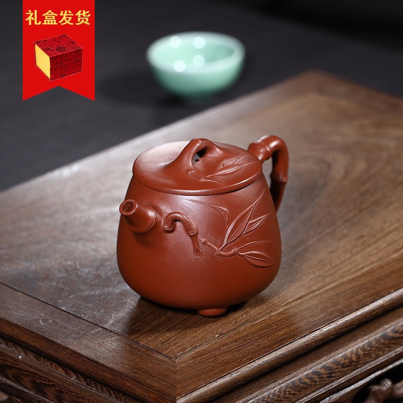 宜兴紫砂壶王国望手制大红袍竹段高石瓢竹节茶壶家用茶具礼品