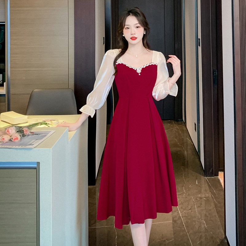 温柔风敬酒服小个子新娘订婚连衣裙平时可穿红色礼服女夏季回门